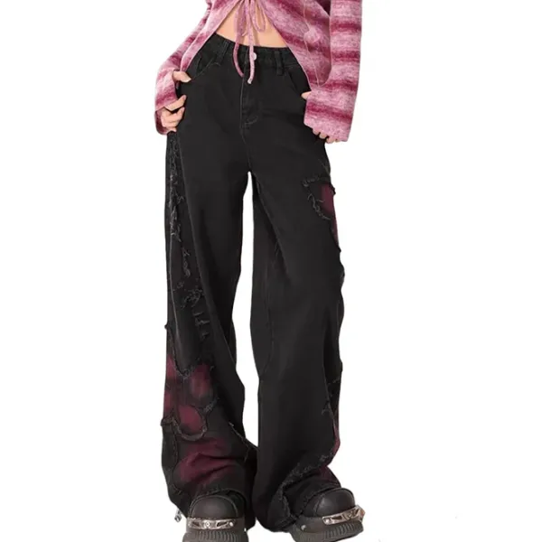Jeans*Boogzel Clothing Grunge Aesthetic Black & Red Butterfly Jeans Black/red