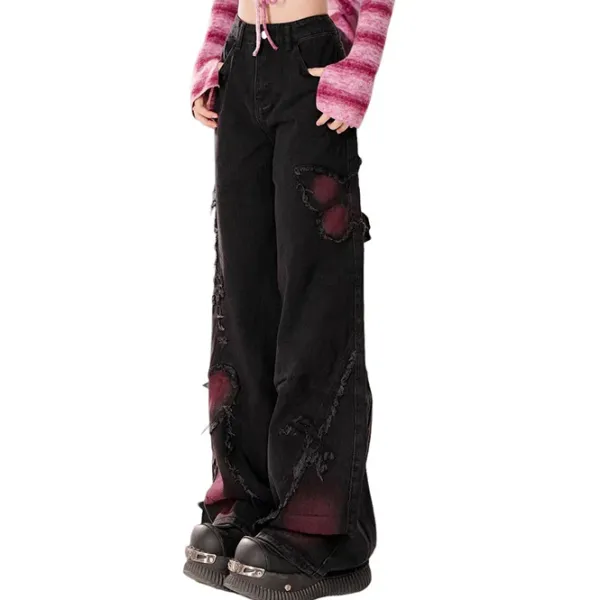 Jeans*Boogzel Clothing Grunge Aesthetic Black & Red Butterfly Jeans Black/red