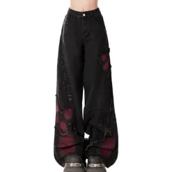 Jeans*Boogzel Clothing Grunge Aesthetic Black & Red Butterfly Jeans Black/red