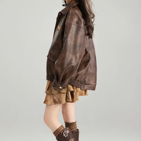 Coats & Jackets*Boogzel Clothing Grunge Aesthetic Butterfly Leather Jacket Brown