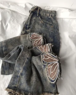 Jeans*Boogzel Clothing Grunge Aesthetic Butterfly Cut Out Jeans Blue