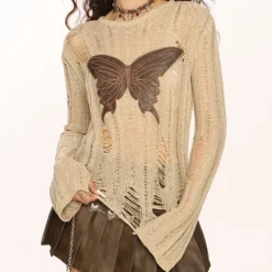 Sweaters|Long Sleeve Tops*Boogzel Clothing Grunge Aesthetic Butterfly Knit Top