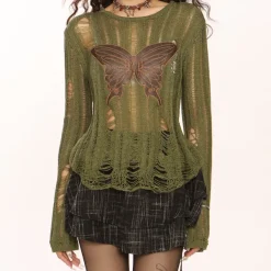 Sweaters|Long Sleeve Tops*Boogzel Clothing Grunge Aesthetic Butterfly Knit Top