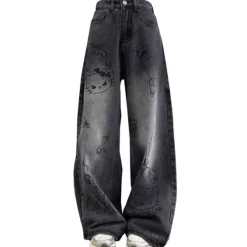 Jeans*Boogzel Clothing Grunge Aesthetic Cat Jeans Black