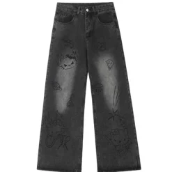 Jeans*Boogzel Clothing Grunge Aesthetic Cat Jeans Black