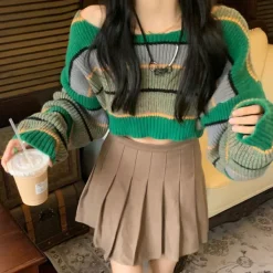Striped Sweaters|Sweaters*Boogzel Clothing Grunge Aesthetic Crop Sweater Green