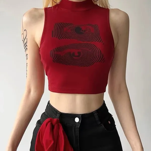 Crop Tops*Boogzel Clothing Grunge Aesthetic Eyes Print Crop Top Red