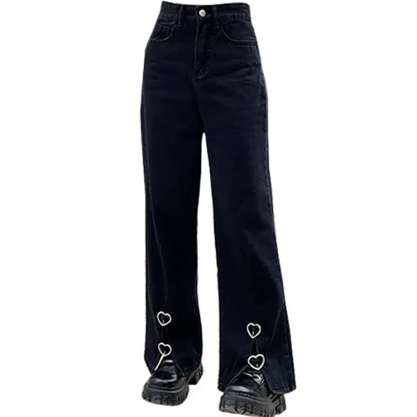 Jeans*Boogzel Clothing Grunge Aesthetic Flare Slit Jeans Black