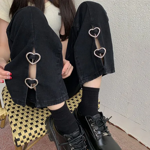 Jeans*Boogzel Clothing Grunge Aesthetic Flare Slit Jeans Black
