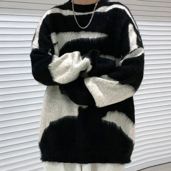 Mens|Sweaters*Boogzel Clothing Grunge Aesthetic Fuzzy Sweater Black/white
