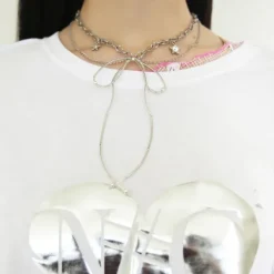 Necklaces & Chokers*Boogzel Clothing Grunge Aesthetic Metal Bow Choker Silver