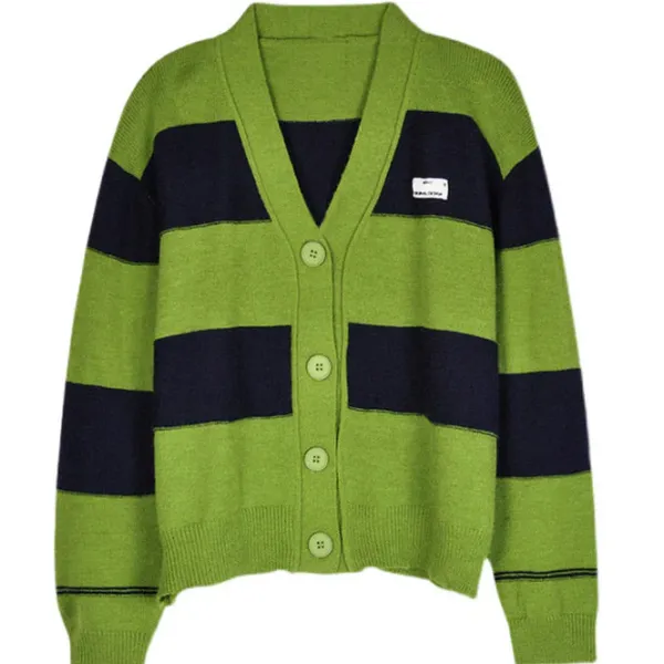 Striped Sweaters|Knit Cardigans*Boogzel Clothing Grunge Aesthetic Striped Cardigan Green