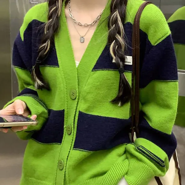 Striped Sweaters|Knit Cardigans*Boogzel Clothing Grunge Aesthetic Striped Cardigan Green