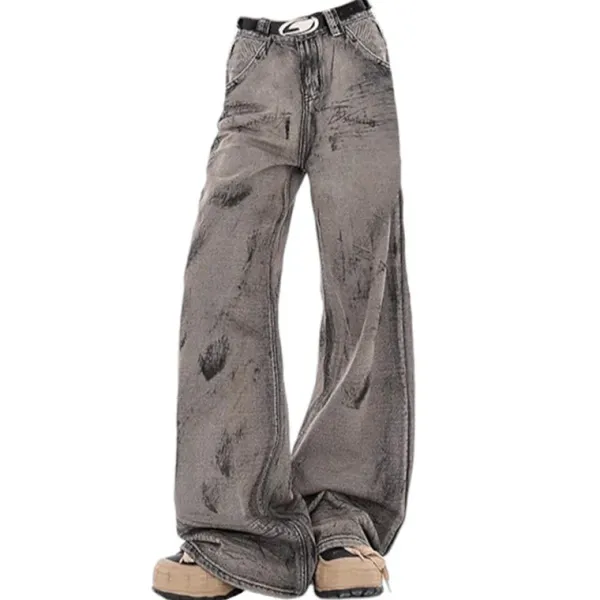 Jeans*Boogzel Clothing Grunge Aesthetic Wide-Leg Jeans in Grey