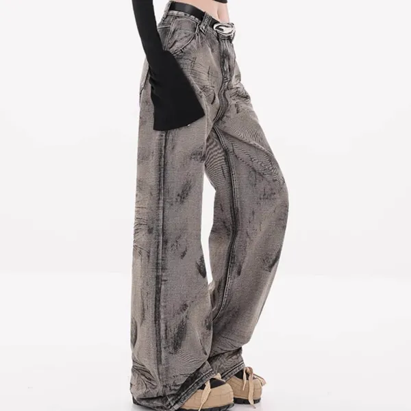 Jeans*Boogzel Clothing Grunge Aesthetic Wide-Leg Jeans in Grey