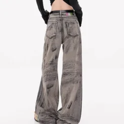 Jeans*Boogzel Clothing Grunge Aesthetic Wide-Leg Jeans in Grey