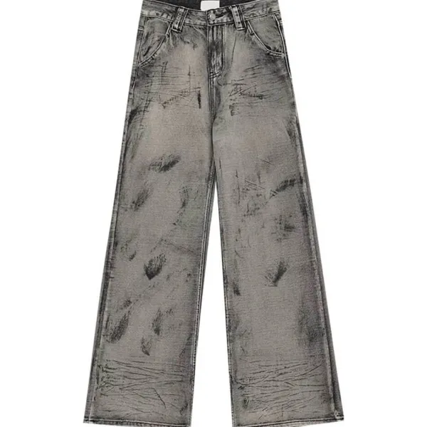 Jeans*Boogzel Clothing Grunge Aesthetic Wide-Leg Jeans in Grey