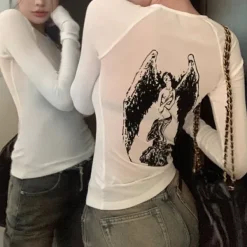 Aesthetic T-Shirts & Graphic Tees|Long Sleeve Tops*Boogzel Clothing Grunge Angel Back Top