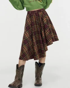Skirts*Boogzel Clothing Grunge Asymmetrical Plaid Skirt Brown