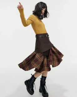 Skirts*Boogzel Clothing Grunge Asymmetrical Plaid Skirt Brown