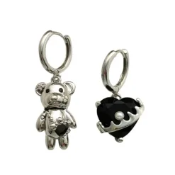 Earrings*Boogzel Clothing Grunge Bear Heart Earrings Silver