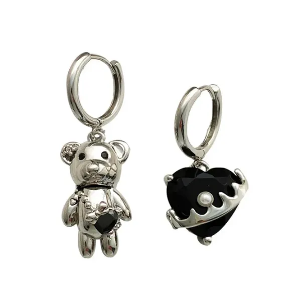 Earrings*Boogzel Clothing Grunge Bear Heart Earrings Silver