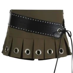 Skirts*Boogzel Clothing Grunge Eyelet Pleated Micro Skirt Green/black