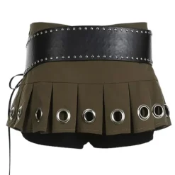 Skirts*Boogzel Clothing Grunge Eyelet Pleated Micro Skirt Green/black