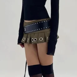 Skirts*Boogzel Clothing Grunge Eyelet Pleated Micro Skirt Green/black