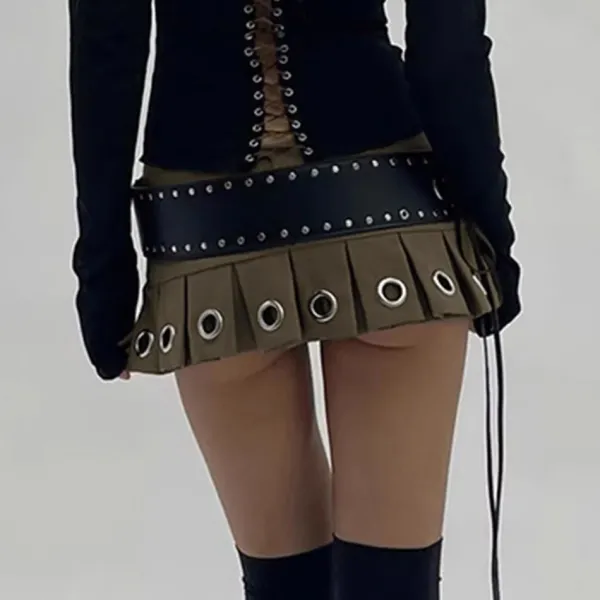 Skirts*Boogzel Clothing Grunge Eyelet Pleated Micro Skirt Green/black