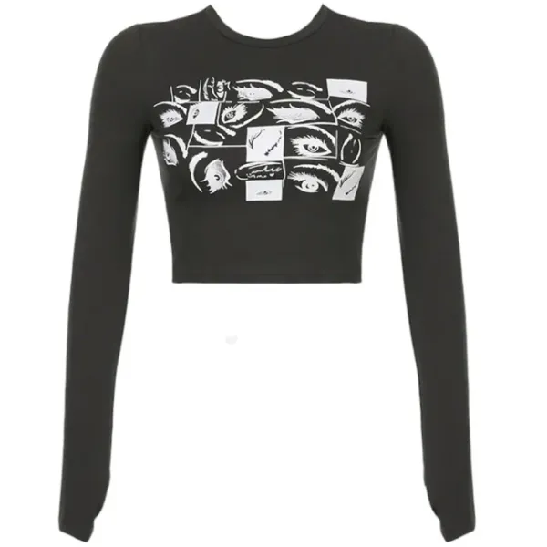 Long Sleeve Tops*Boogzel Clothing Grunge Eyes Long Sleeve Tee Grey