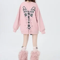 Sweatshirts*Boogzel Clothing Grunge Lace-Up Butterfly Skeleton Sweatshirt