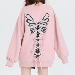 Sweatshirts*Boogzel Clothing Grunge Lace-Up Butterfly Skeleton Sweatshirt