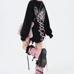 Sweatshirts*Boogzel Clothing Grunge Lace-Up Butterfly Skeleton Sweatshirt