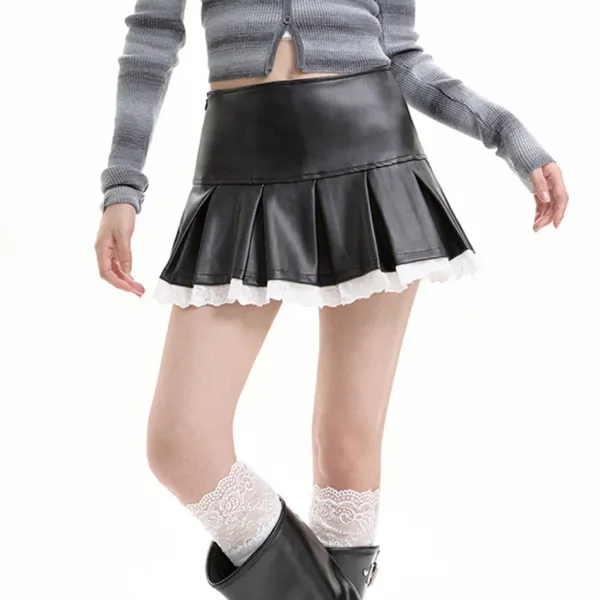 Skirts*Boogzel Clothing Grunge Leather Lace Mini Skirt Black