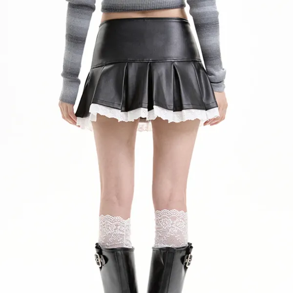 Skirts*Boogzel Clothing Grunge Leather Lace Mini Skirt Black