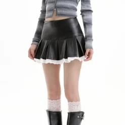 Skirts*Boogzel Clothing Grunge Leather Lace Mini Skirt Black