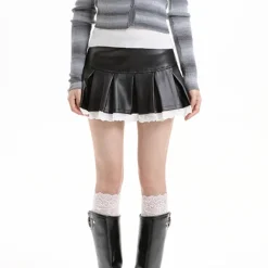 Skirts*Boogzel Clothing Grunge Leather Lace Mini Skirt Black