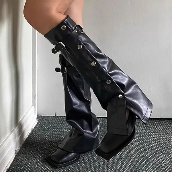 Other*Boogzel Clothing Grunge Leather Leg Warmers Black