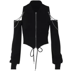 Long Sleeve Tops*Boogzel Clothing Grunge Long Sleeve Chain Top Black