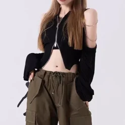 Long Sleeve Tops*Boogzel Clothing Grunge Long Sleeve Chain Top Black