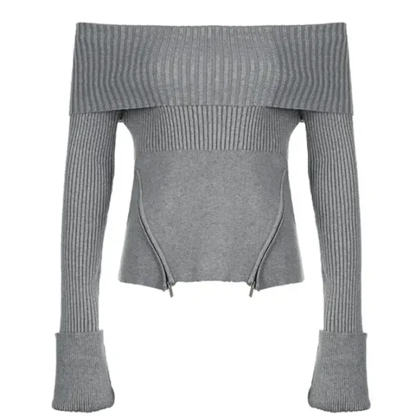 Sweaters|Long Sleeve Tops*Boogzel Clothing Grunge Off Shoulder Knit Sweater Grey