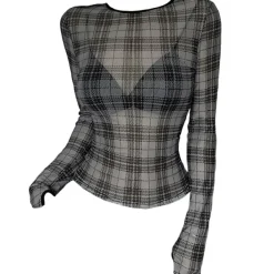 Long Sleeve Tops*Boogzel Clothing Grunge Plaid Mesh Long Sleeve Top Black
