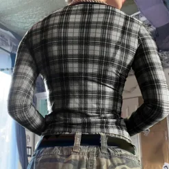 Long Sleeve Tops*Boogzel Clothing Grunge Plaid Mesh Long Sleeve Top Black