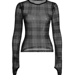 Long Sleeve Tops*Boogzel Clothing Grunge Plaid Mesh Long Sleeve Top Black