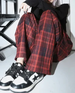 Pants & Trousers*Boogzel Clothing Grunge Plaid Pants in Red