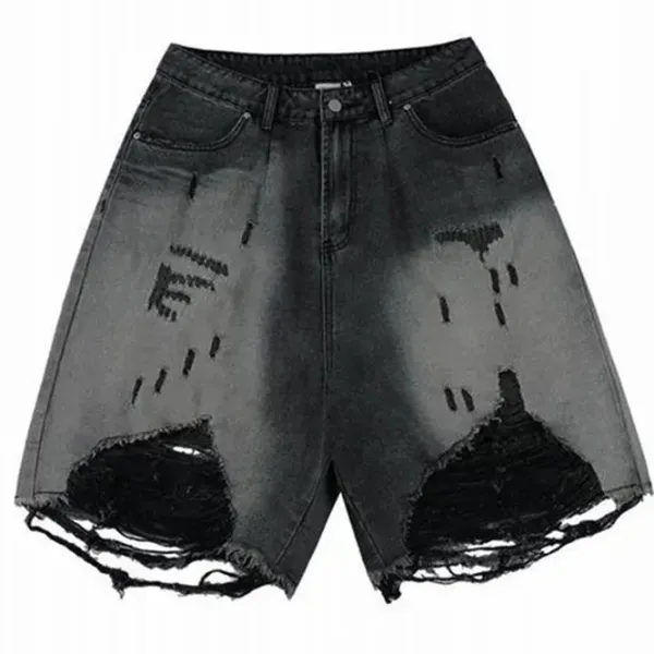 Mens|Shorts*Boogzel Clothing Grunge Ripped Denim Shorts Black