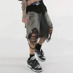 Mens|Shorts*Boogzel Clothing Grunge Ripped Denim Shorts Black