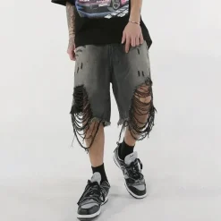 Mens|Shorts*Boogzel Clothing Grunge Ripped Denim Shorts Black