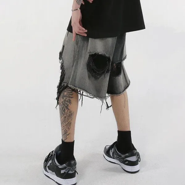 Mens|Shorts*Boogzel Clothing Grunge Ripped Denim Shorts Black